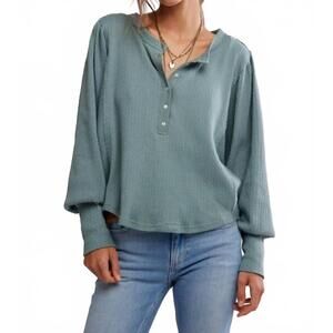 NEW FREE PEOPLE quinn knit thermal sweater in jade ash
